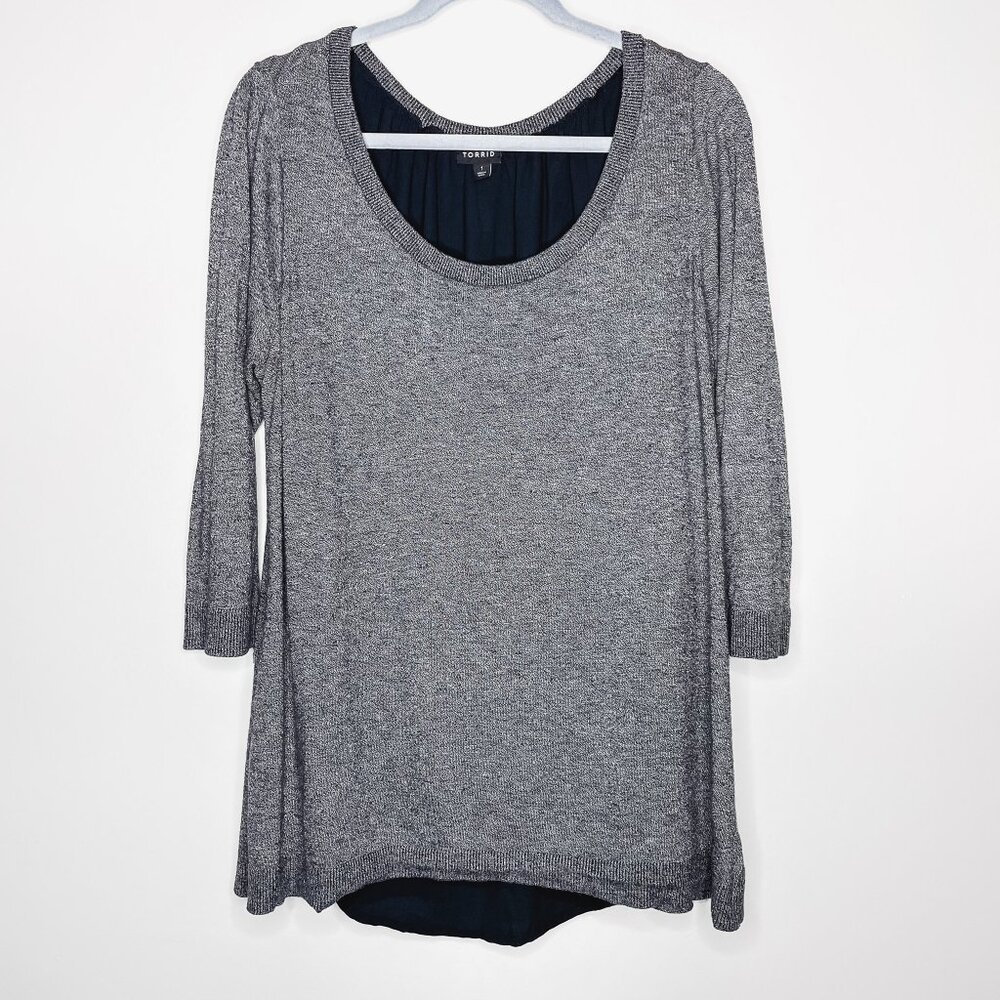 Torrid Grey‎ Knit Sweater with Lace-Up Back Detail Size 1 Heathered Grey